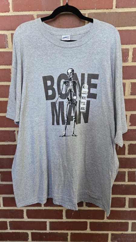 Title: Bone Man Skeleton Graphic T-Shirt Gray Gildan Heavy Cotton 2XL Halloween 