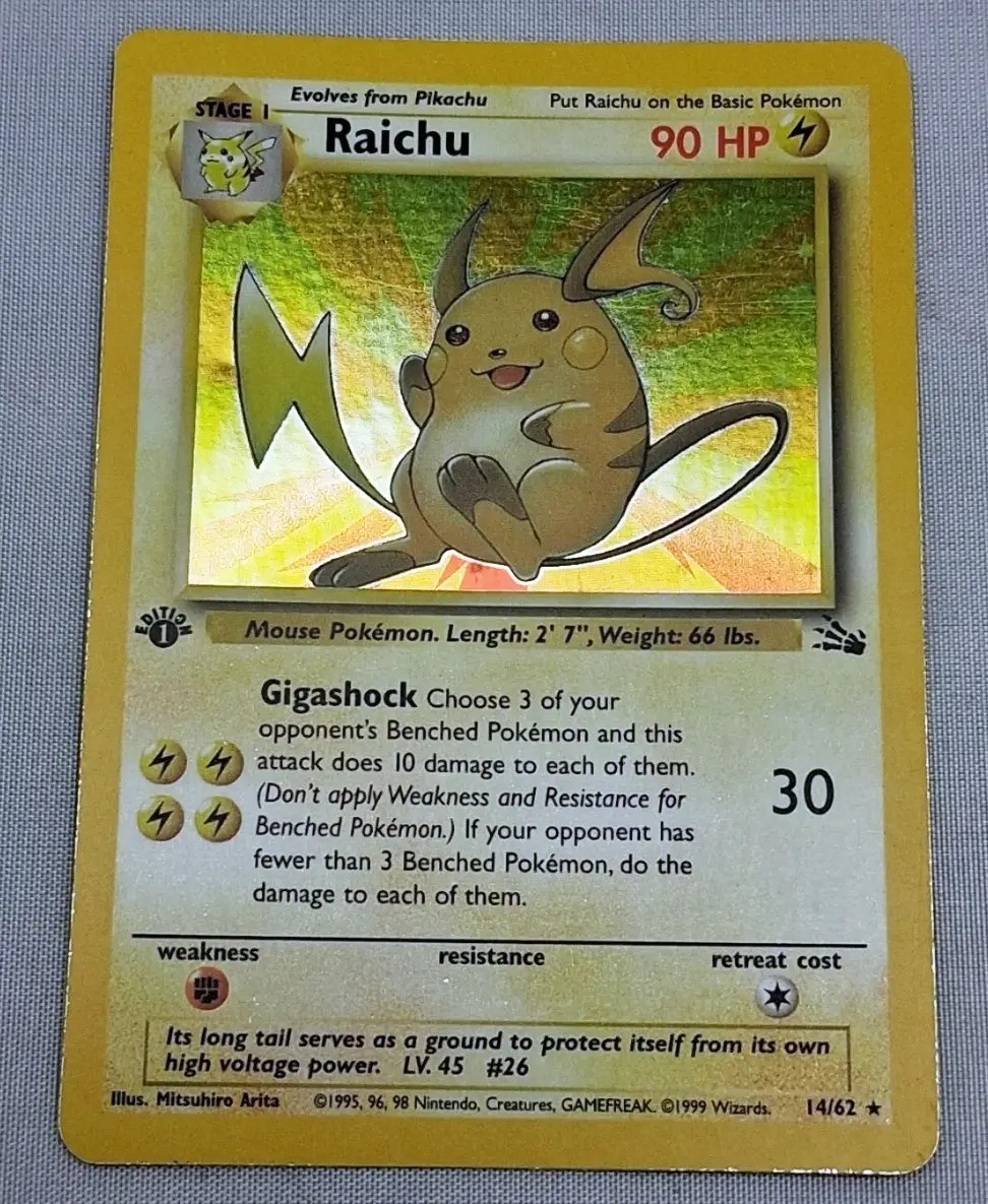 Pokemon TCG Raichu 14/62 Fossil 1st Edition Holo Rare Foil Card LP
