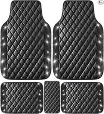 Black Bling Leather Car Floor Mats Full Set, Sparkly -Black Leather Diamond