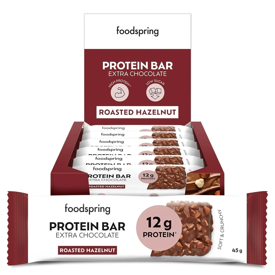 Foodspring Protein Bar 12 Riegel x 45g Eiweißriegel Roasted Hazelnut