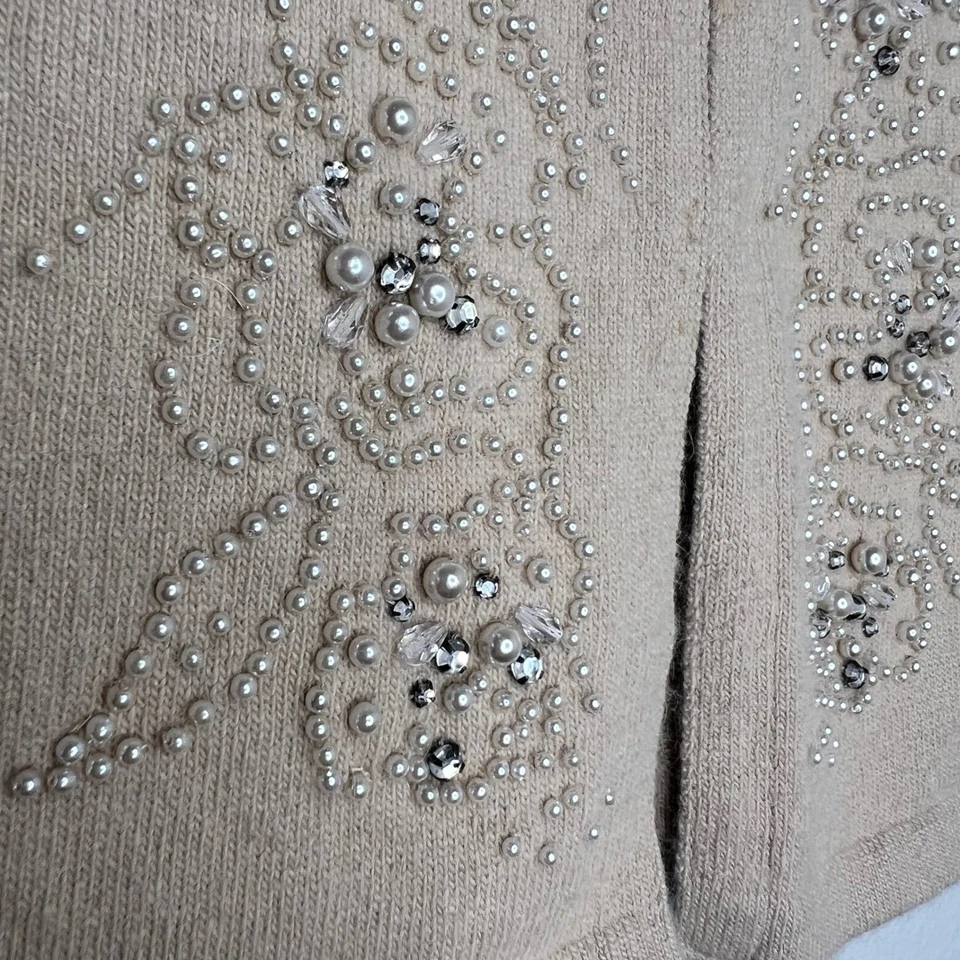 Cárdigan Suéter Ann Taylor Grandmacore Cuentas Perla Cristal M Beige Manga 3/4 Foto 3 de 4