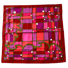 Vintage Retro Geometric Square Polyester Scarf Pink Purple Gold Red Green Japan