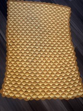Handmade Crochet Throw Blanket 48x36 Gold Cream Diamond Stitch Scalloped Edge