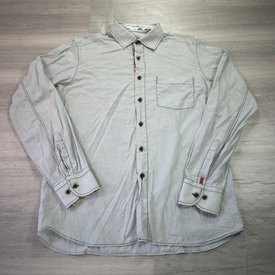 Signum Shirt Mens Medium Gray Dot Long Sleeve Button Front Regular Cut Casual