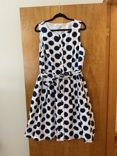Talbots Dot Poplin Shirtdress Navy White Polka Dot Sleeveless Fit & Flare Size 6