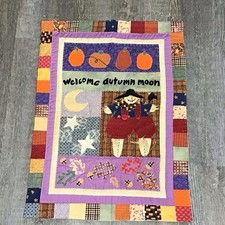 Handmade Quilted Halloween Wall Hanging Fall 18 X 24.5 Pumpkin Moon Autumn