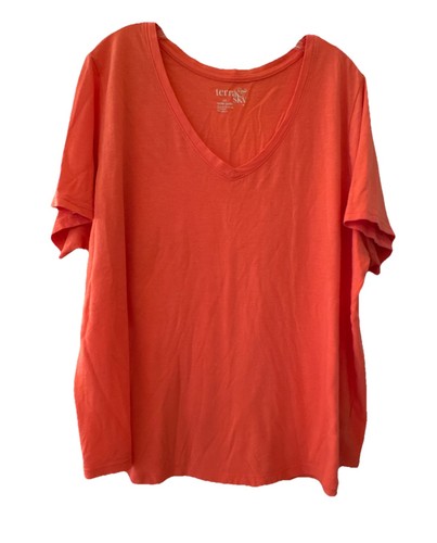 Women’s Terra & Sky SZ 2X Orange V-Neck T-Shirt Short Sleeve Cotton Blend