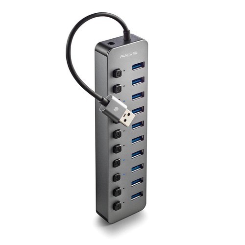 Ngs Hub Usb 3.0 5Gbps A 10 Porte Ihub10 Con Switch E Alimentatore Esterno - Immagine 2