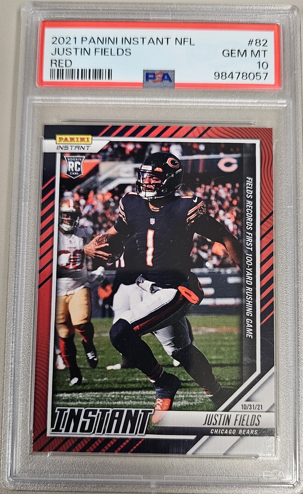 Justin Fields 2021 Panini Instant NFL #82 Red 69 /99 (RC) Graded PSA GEM MINT 10