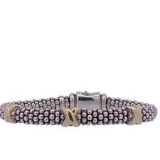 18K Yellow Gold  Sterling Silver Lagos Caviar Beaded Station X Bracelet 6.5"