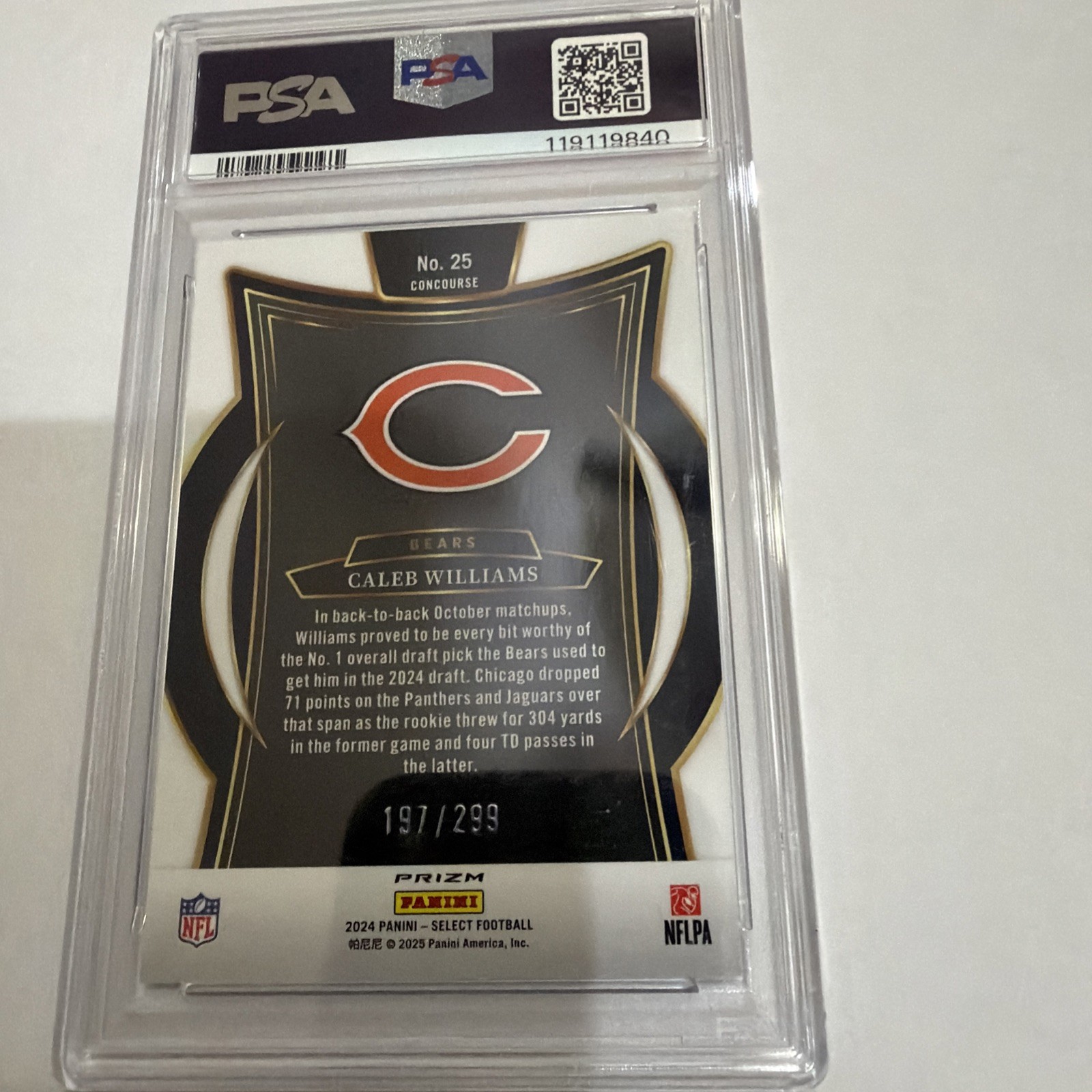 2024 Panini Select - Concourse Caleb Williams #25 Tri-Color Prizm /299 PSA 9 view 2