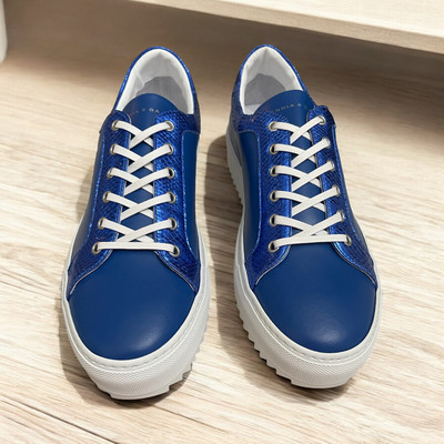 New Tiannia Barnes Men s Billy Leather Low-Top Ebony Lapis Sneaker Shoes US 11.5