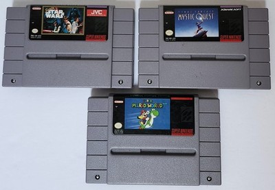 Super Mario World Star Wars Final Fantasy Mystic Quest Nintendo SNES Cartridges