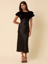 NEW Nobody's Child Lola Velvet Mix Slip Short Sleeve Midi Dress - Black - UK 12