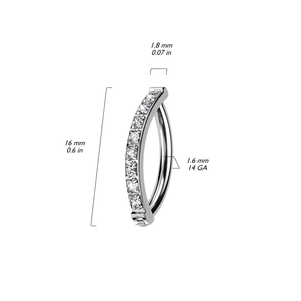 Anillo de ombligo clicker con bisagras de titanio cuadrado circonita cúbica aro ombligo inverso 3/8" Foto 3 de 4