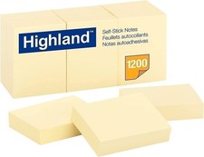 Highland, MMM6539YW, Self-Sticking Notepads, 12 / Pack, Yellow