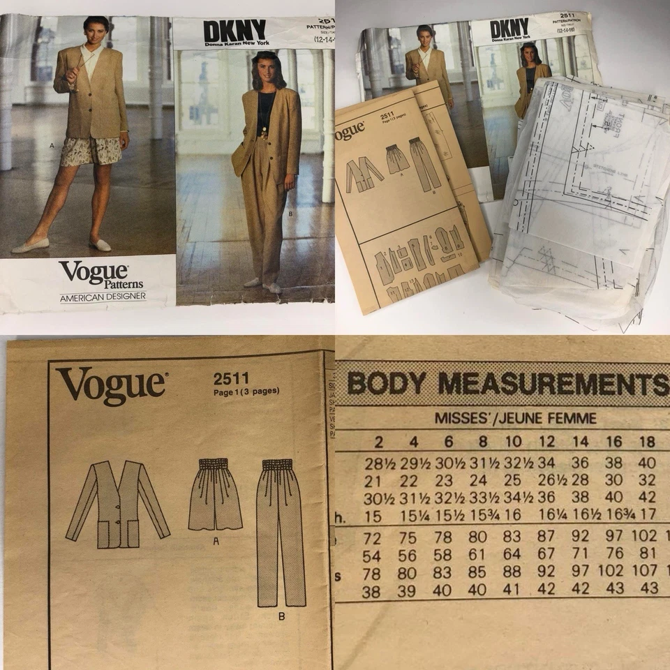 Vogue DKNY Sewing Pattern 2511 CUT Size 12 Vintage 90s Women's Suit Blazer Pants - Image 2 of 3