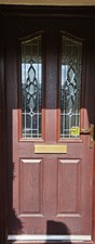 Brown Composite External Front Door with Gold Letterbox and Fittings