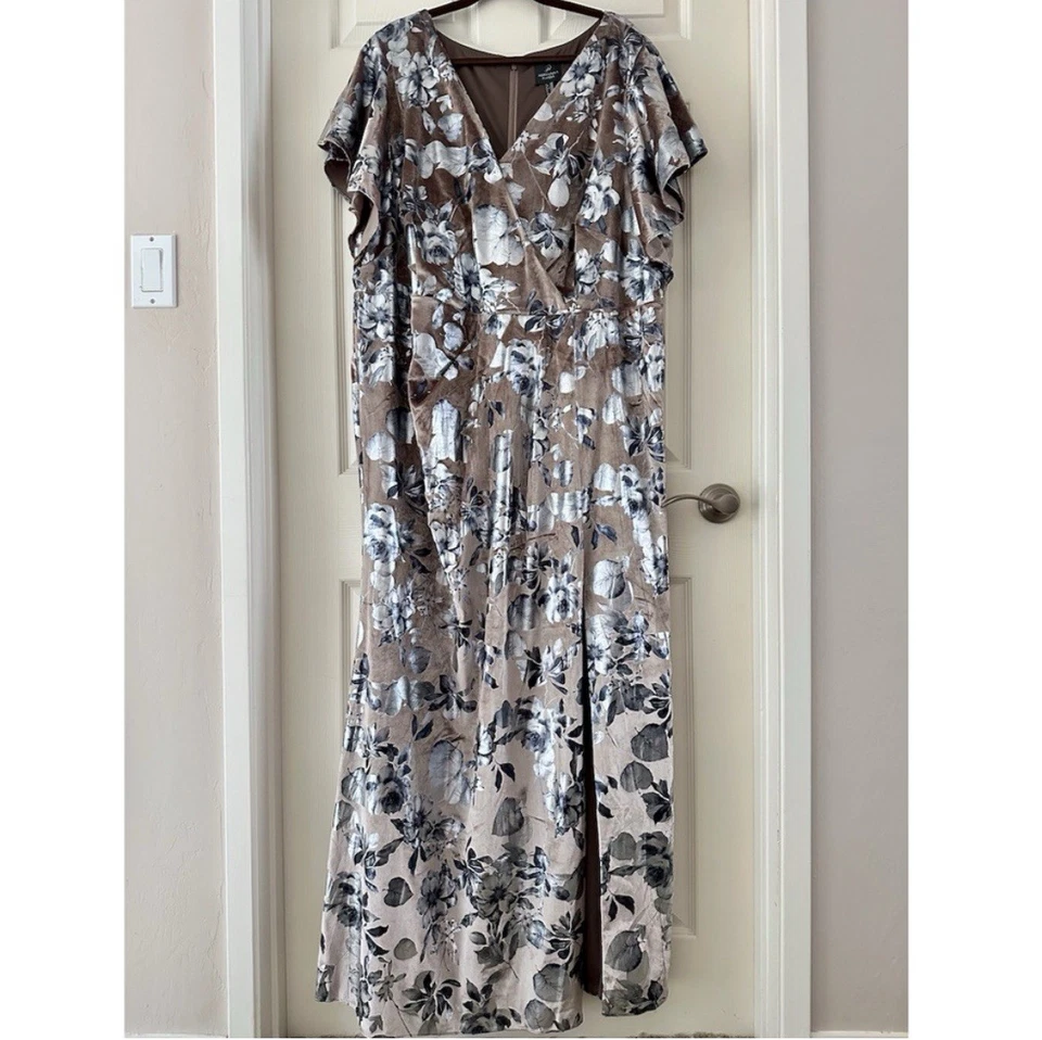 Adrianna Papell Papell Studio Women Tan and Silver Floral Formal Dress Size 26 - Image 3 of 4