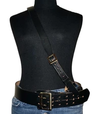 JAY-PEE Black Bridle Leather 2" Wide Duty Belt 36" with 38" Shoulder Cross-Strap