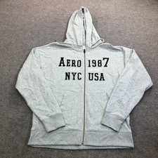Aeropostale Hoodie Sweatshirt Mens Medium Gray Full Zip Fleece Aero 1987 NYC USA