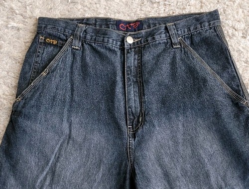 OTB Dark Denim Baggy Loose Fit Shorts VTG 90s Y2K Skater Streetwear Men's 34 - Picture 4 of 7