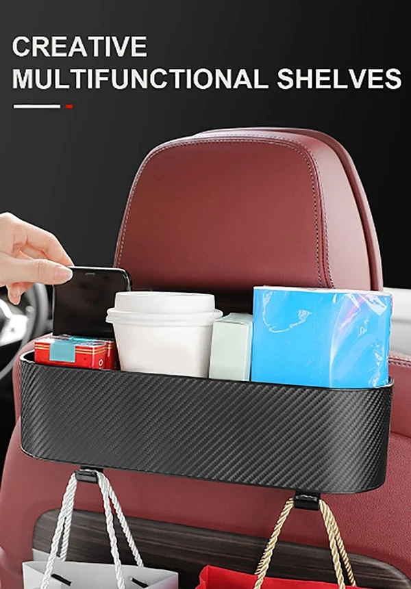 Organizador de respaldo de asiento de coche caja de almacenamiento soporte para teléfono accesorio organizador de bolsillo taza Foto 3 de 4