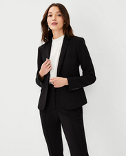 NEW ANN TAYLOR 189 BLACK DOUBLE KNIT ONE BUTTON BLAZER SZ 00