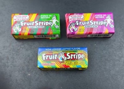 Fruit Stripe Gum Sealed 3 Pack SUGAR FREE , Cotton Candy , Regular ~ BRAND NEW!