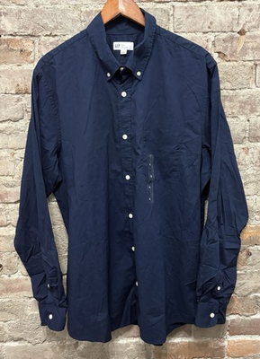 #ad NWT GAP Navy Slim Fit Stretch Poplin Long Sleeve Button Down Shirt Men#x27;s Size XL $13.99