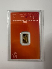 2021 Argor Heraeus Year of the Ox 1g Gold Bar .999 Fine Gold Limited Edition