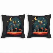 Set of 2 Throw Pillow Covers 18x18in-Night Sky Design with Stars Tropical Plants