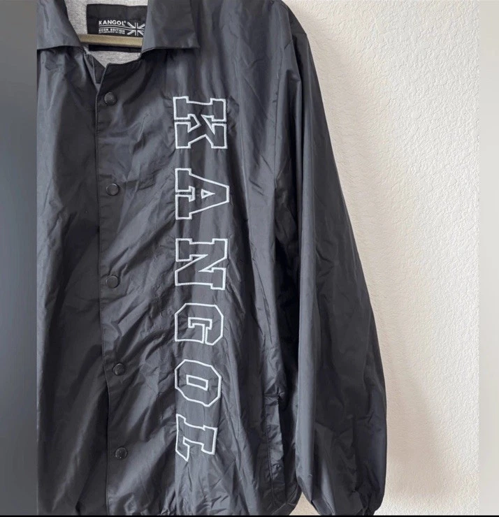 Chaqueta KANGOL Coach Para Hombres Talla L Negra Nylon Hip Hop Calle Logo Retro Y2K Foto 2 de 4