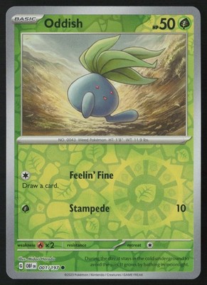 Pokemon Oddish 001/197 SV03: Obsidian Flames Reverse Holo Pack Fresh - NM