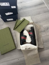 Gucci Men’s Web Stripe Logo Slider Sandals Rubber Black/Green/Red UK 8