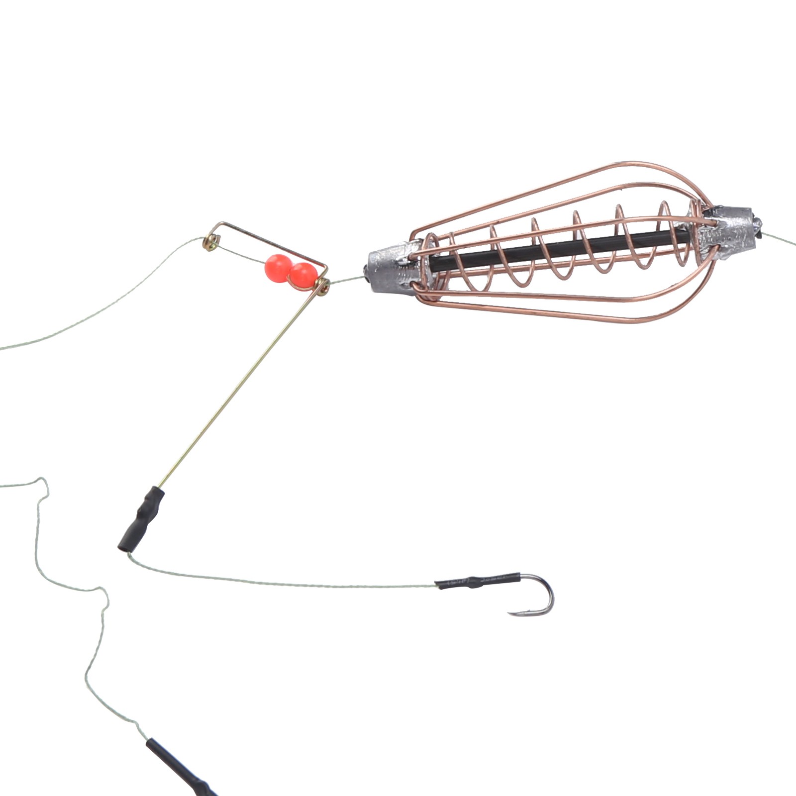 4Pcs Fishing Bait Cage Copper Spring Basket Lure Feeder With Hooks Fishing
