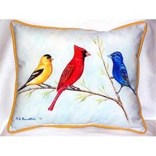 Betsy Drake HJ298 Three Birds Large Indoor  Outdoor Pillow 16x20
