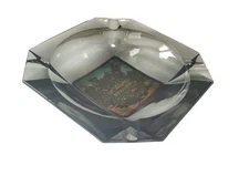 Vtg Ashtray Large Retro Modern Smoky Gray Square Geometric Glass  4 slot 8”  FL 