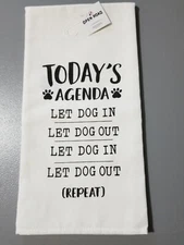Cotton Kitchen Towel Printed Dog Lover Sayings Let Dog Out Let Dog In Agenda
