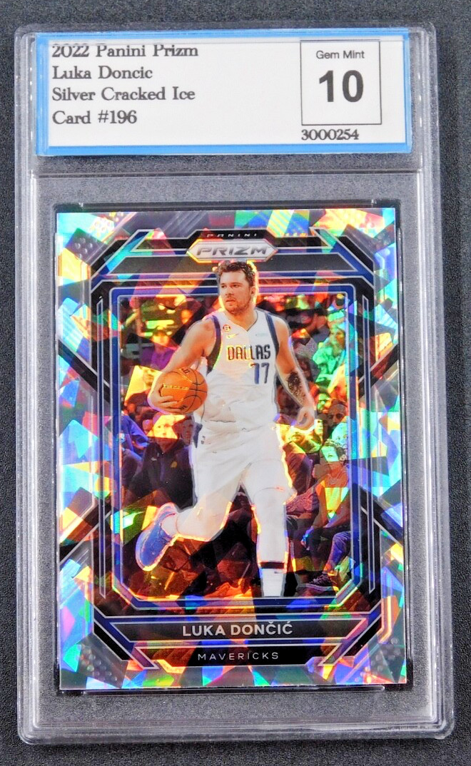 2022-23 Prizm Basketball Luka Doncic Silver Cracked Ice Card #196 GEM MINT 10