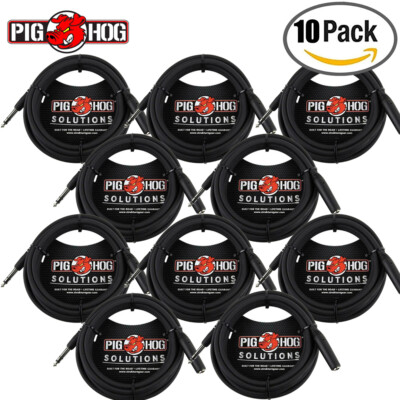 10-PACK Pig Hog PHX14-25 1/4'' TRSF to 1/4'' TRSM Headphone Ext. Cable 25 Feet