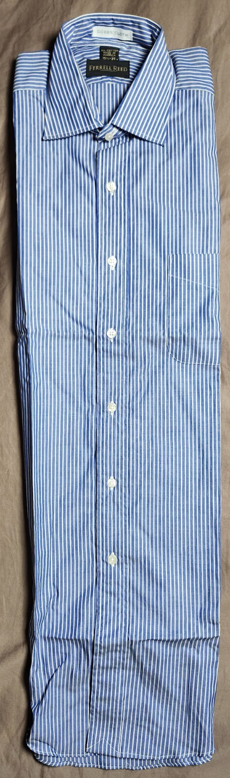 Ferrell Reed Men's Dress Shirt Blue Striped Size 15.5 35 Made in USA All Cotton