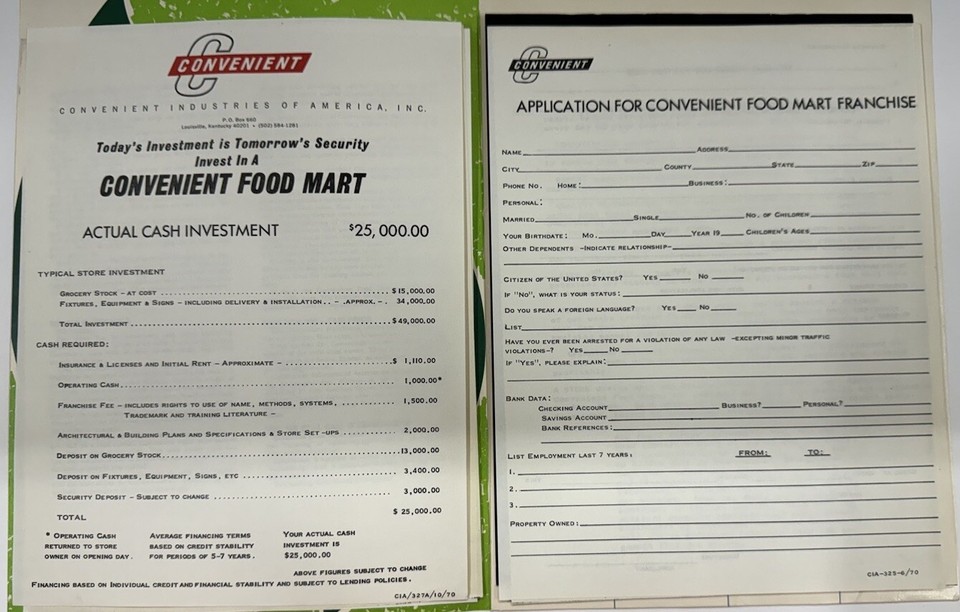 Vintage 1971 Convenient Food Mart Franchise Brochure Folder Louisville