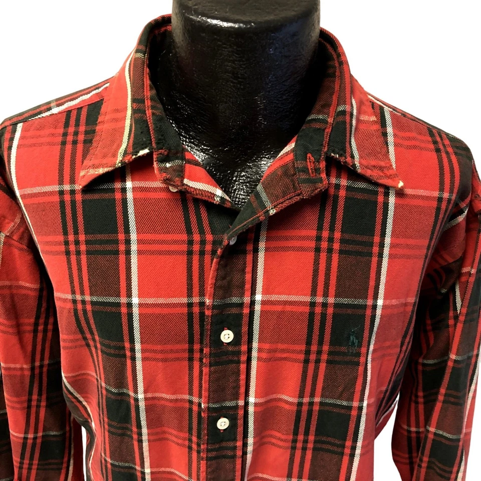Camisa de Trabajo De Colección Años 70 80 Ralph Lauren BÚFALO CUADROS FRANELA DESGASTADA Polo Logo Foto 4 de 4
