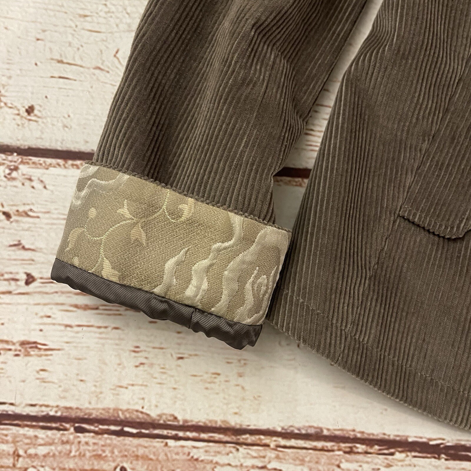 Armani Collezioni Light Brown Corduroy Moto Zip Jacket Size 8 Pockets