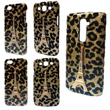 Custodia rigida per telefoni 3D Bling lusso leopardo strass oro torre posteriore
