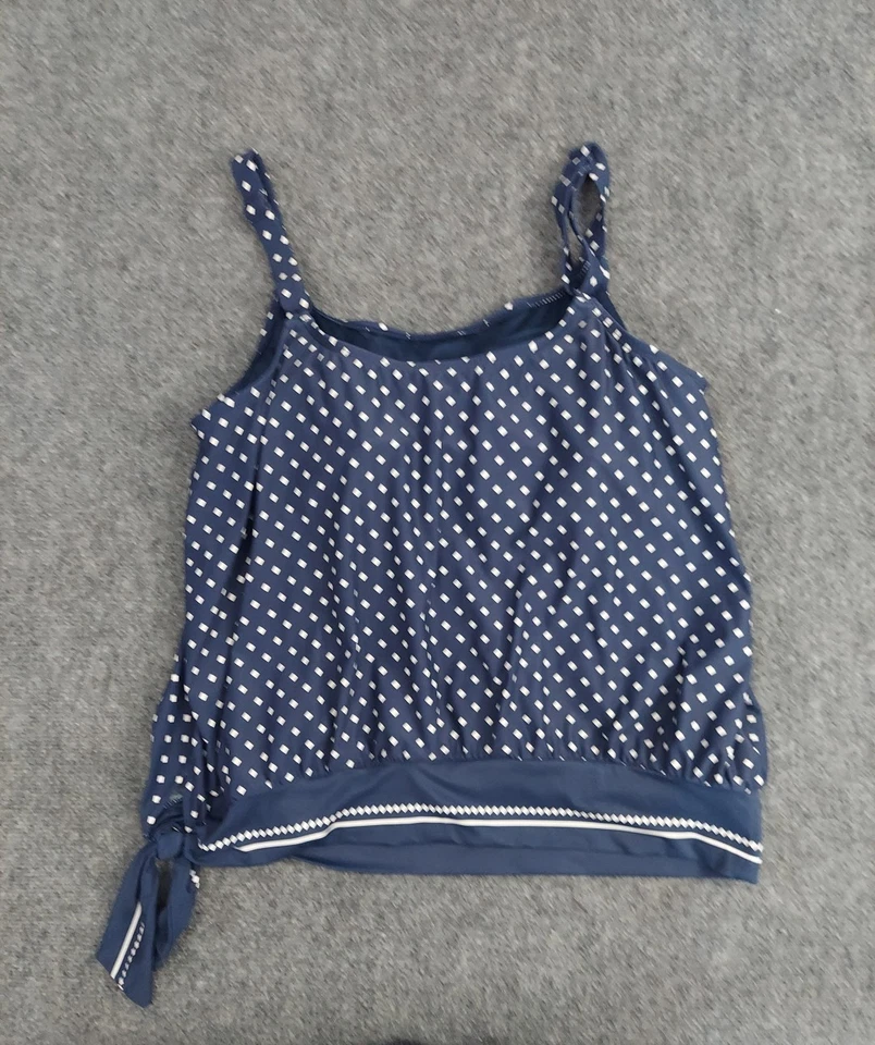 Beach House Swim Suit Tankini Top Womens 16 Blue Polka Dot Blouson Beach Travel - Image 2 of 4