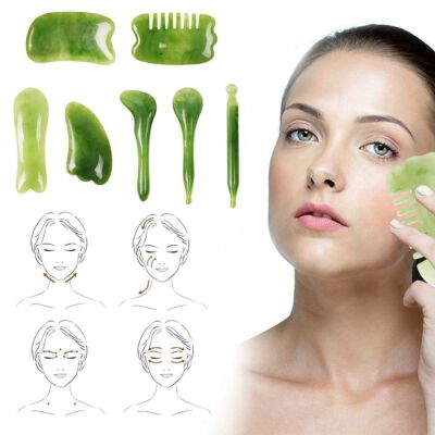 7PCS Gua Sha Natural Resin Quartz Stone Shape Facial Body Massage Board Tool USA