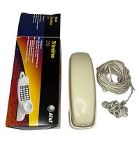 Vtg AT T Trimline 210 Phone In Box With Cords 1999 Wall Desk Home Tan Preowned
