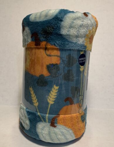 THE BIG ONE-Plush Throw-Oversized 5' X 6' - Fall - Pumpkins, Sunflowers, & Wheat - Picture 4 of 8